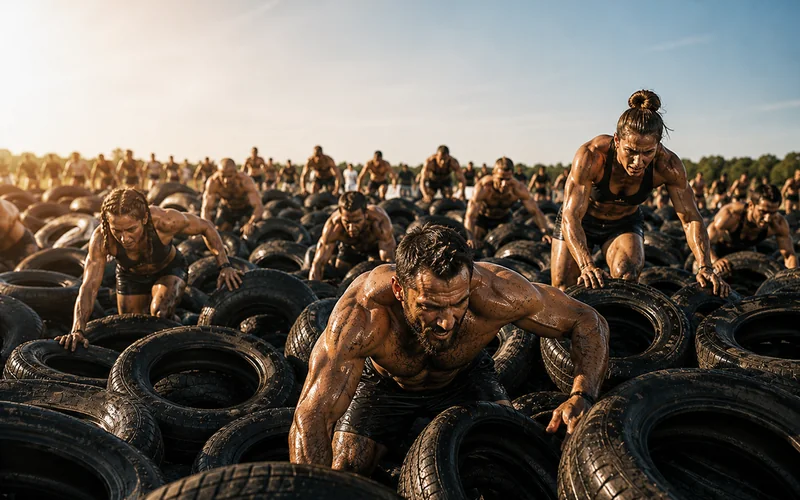 Visualisierung des Reifenhindernisses Rubber Luck beim Hotfoot Run Bad Hönningen 2026