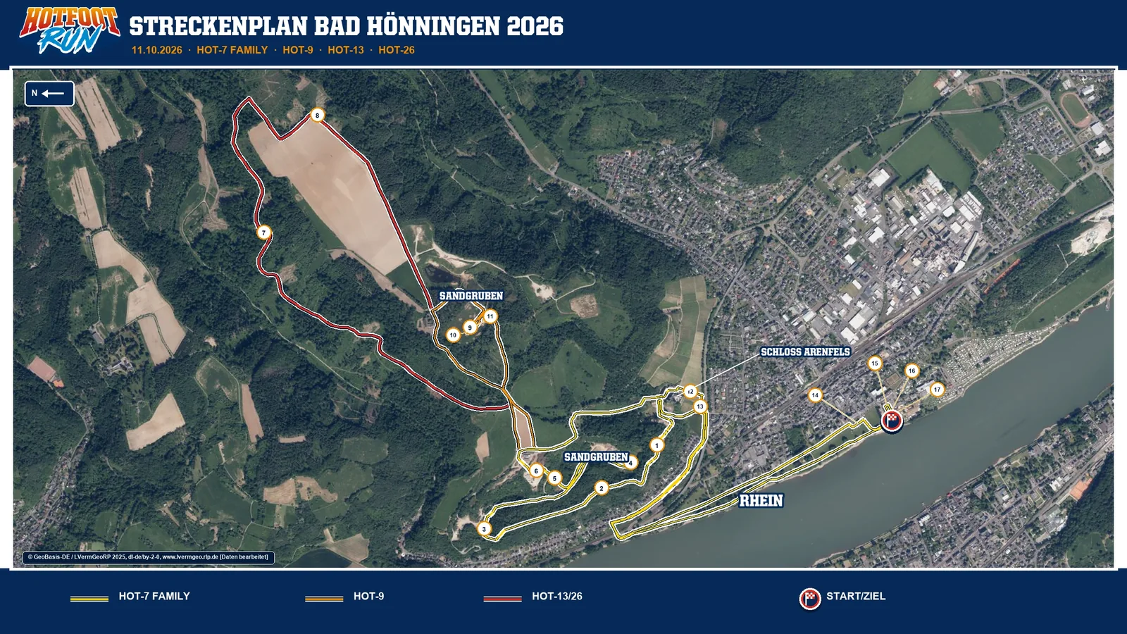 Aktualisierter Streckenplan Hotfoot Run Bad Hönningen 2026 mit 17 Hindernissen